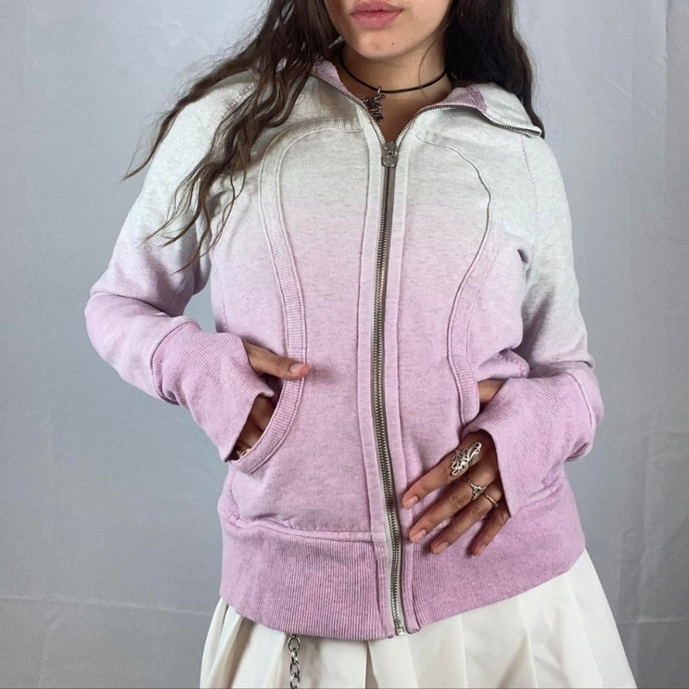 Lululemon Scuba Hoodie Dip Dye Light Gray Heather Pink Special Edition Size 8